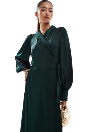 VILA Bridesmaid satin wrap maxi dress in