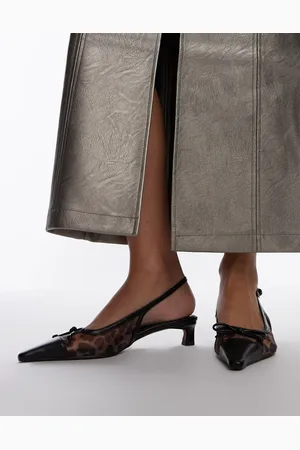 Topshop Alya mesh slingback mid heel pumps in leopard print