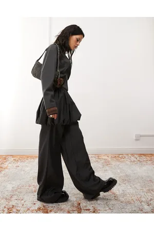 COLLUSION Wide leg tailored pants set in charcoal