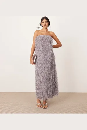 ASOS Textured metallic corseted bandeau maxi dress in dove