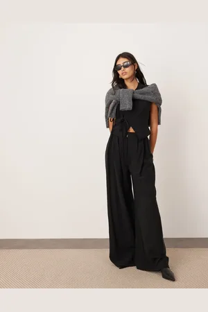 ASOS Wide leg pants with minimal waistband in black - part of a set
