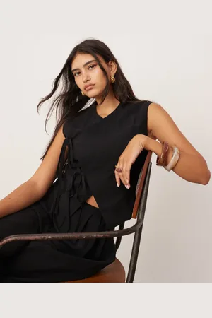 ASOS Asymmetric tie front top in black - part of a set