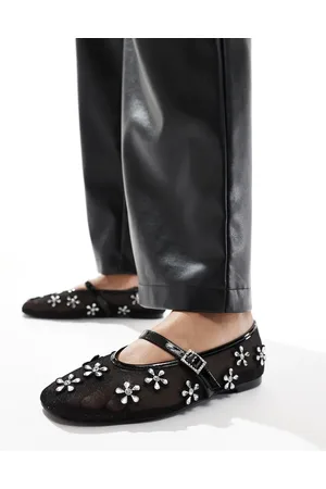 Public Desire Coquette mesh ballet flats with 3D embellished flowers in