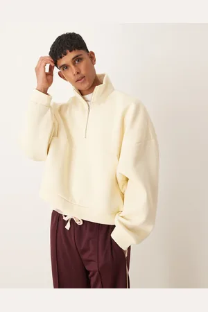 ASOS Extreme oversized cropped funnel neck sweatshirt in off