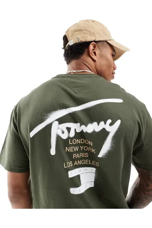Tommy Hilfiger Graffiti signature backprint T-shirt in khaki