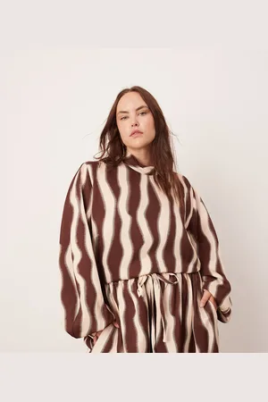ASOS Curve high neck oversized top in chocolate wavy print - part of a set