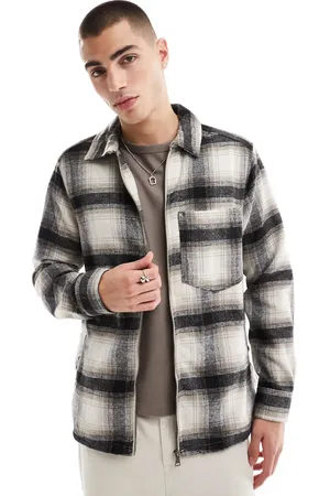 Only & Sons Zip through faux wool overshirt in and black check