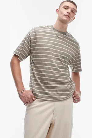 SELECTED Oversized T-shirt in tan stripe