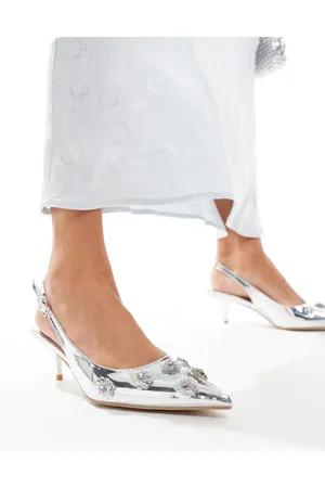 Public Desire Kyle sling back pointed kitten heels with 3D embellished flowers in