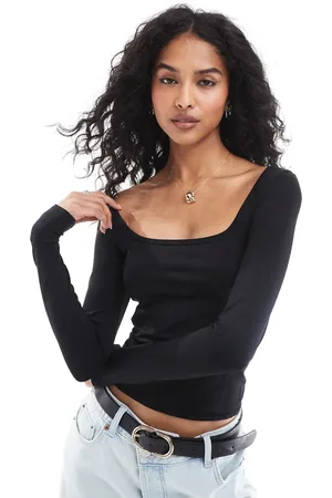 Stradivarius STR square neck long sleeve top in