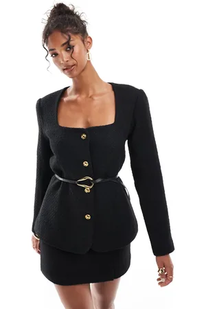 ASOS Boucle scoop neck belted blazer in