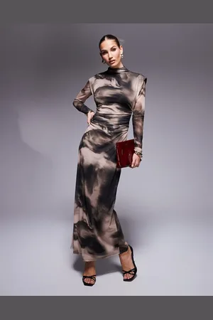 ASOS High neck long sleeve maxi dress in tonal marble print