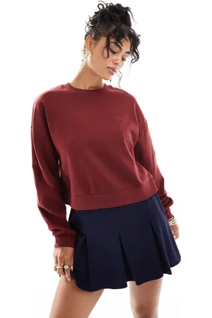 Miss Selfridge Cropped sweatshirt in burgundy