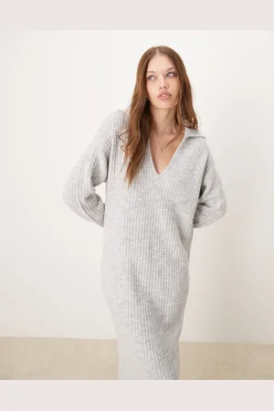 Glamorous V-neck collar detail slouchy maxi dress in knit heather