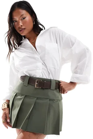 ASOS ASOS DESIGN Petite tailored belted mini skirt with exposed lining in khaki