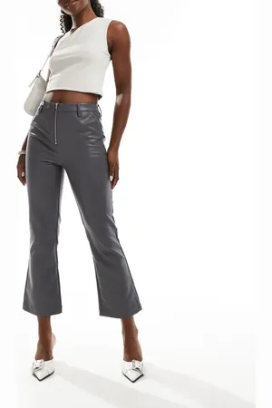 ASOS Faux leather zip front ankle grazer pants in charcoal