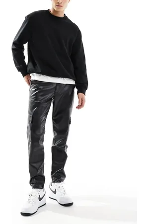 ASOS Tapered cargo leather look pants in