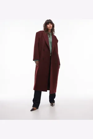 Topshop Premium formal coat with wool in burgundy