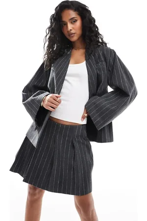 ASOS Wool look pleat tailored skirt in charcoal stripe