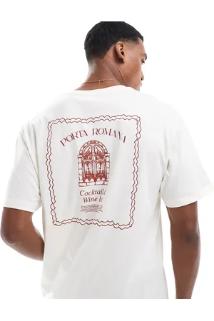 JACK & JONES Oversized T-shirt with Porta Romana print in beige