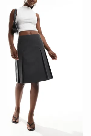 ASOS Tailored knee length pleated midi skirt in gray