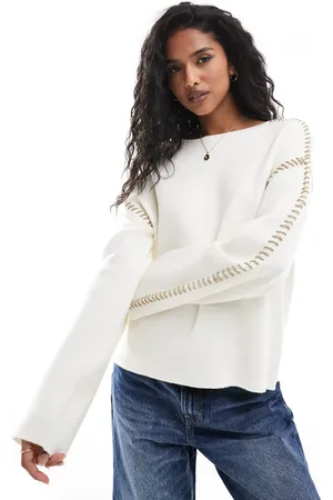 Y.A.S Contrast stitch detail sweater in cream