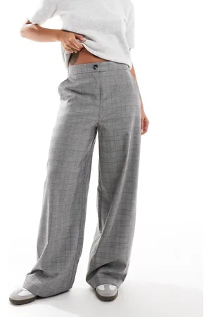 ASOS Tailored wide leg dad pants in gray and check