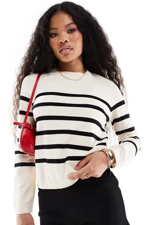 VERO MODA Crew neck sweater in cream with black stripes
