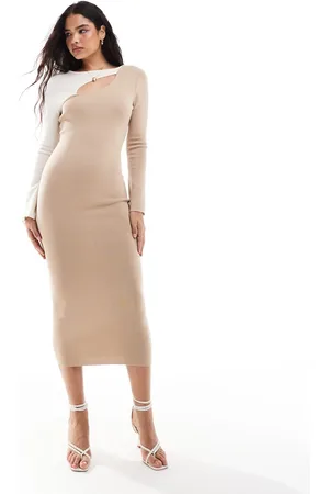 Pretty Lavish Cut-out knit midaxi dress in color block