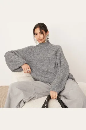 ASOS Knit oversized high neck sweater in heather gray
