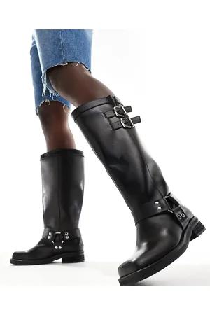 Public Desire Public Desire Sirus Wide Fit flat harness knee boots in