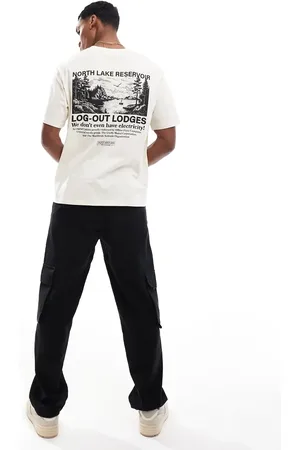 JACK & JONES Oversized reservoir back print t-shirt in buttercream