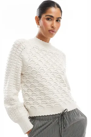 Object Premium honeycomb knit sweater in cream