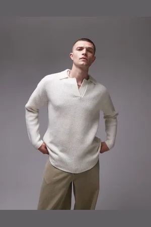 Topman Relaxed fit lambswool crew neck sweater in ecru