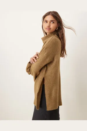 VILA Roll neck oversized sweater with turn up cuff in melange