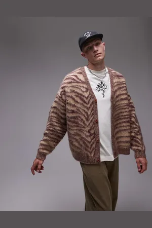 Topman Oversized brushed cardigan in animal print