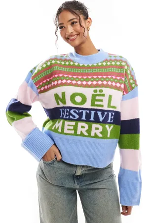 ASOS Slogan christmas sweater in stripe