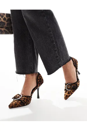 Public Desire Elton two part pointed heels with embellsihed buckle detail in leopard