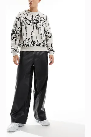 ASOS Leather look super baggy paneled leg pants in