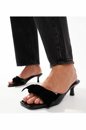 ASOS Wide Fit Hyphen bow detail mid heeled mules in