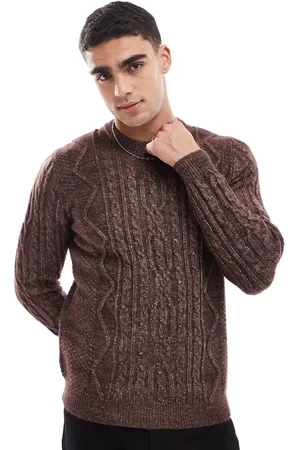 ASOS Heavyweight cable knit crew neck sweater in chocolate