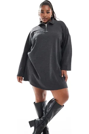 Pieces® Pieces Curve half zip mini sweatshirt dress in dark