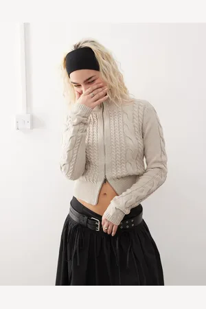 COLLUSION Zip up knit cable knit cardigan in cream
