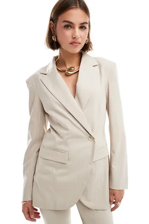 Pretty Lavish Cinched waist blazer in beige pinstripe - part of a set