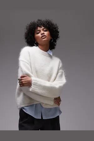 Topshop Knitted premium alpaca crew neck boxy sweater in ivory