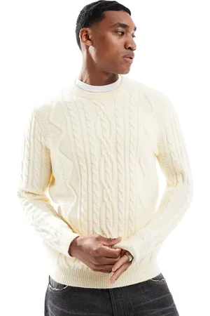 ASOS Heavyweight cable knit crew neck sweater in cream