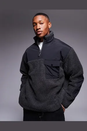 ASOS Oversized borg half zip sweatshirt with contrast nylon detail in