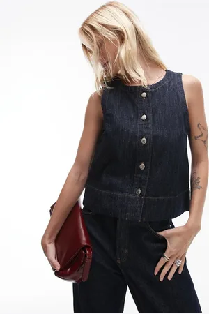 Topshop Denim button through top in raw indigo