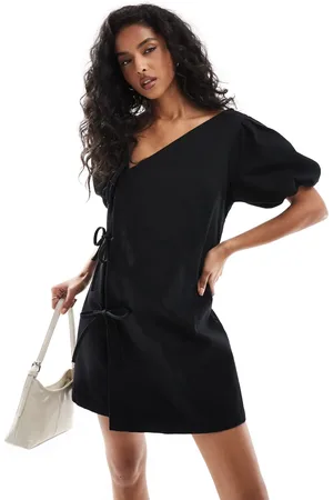 ASOS Denim asymmetric tie side mini dress in