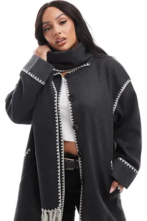 ONLY Scallop edge scarf coat in dark